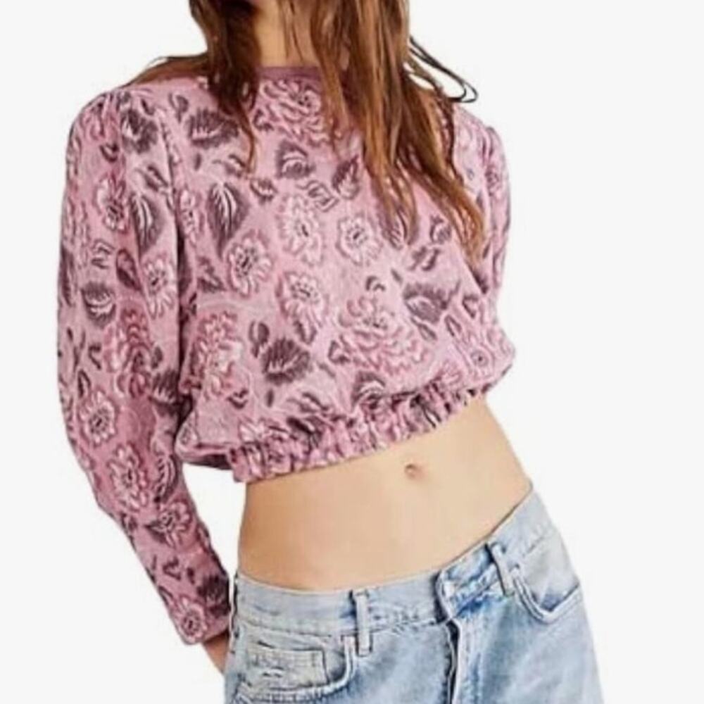 Free People Mauve Floral Cropped Sweater